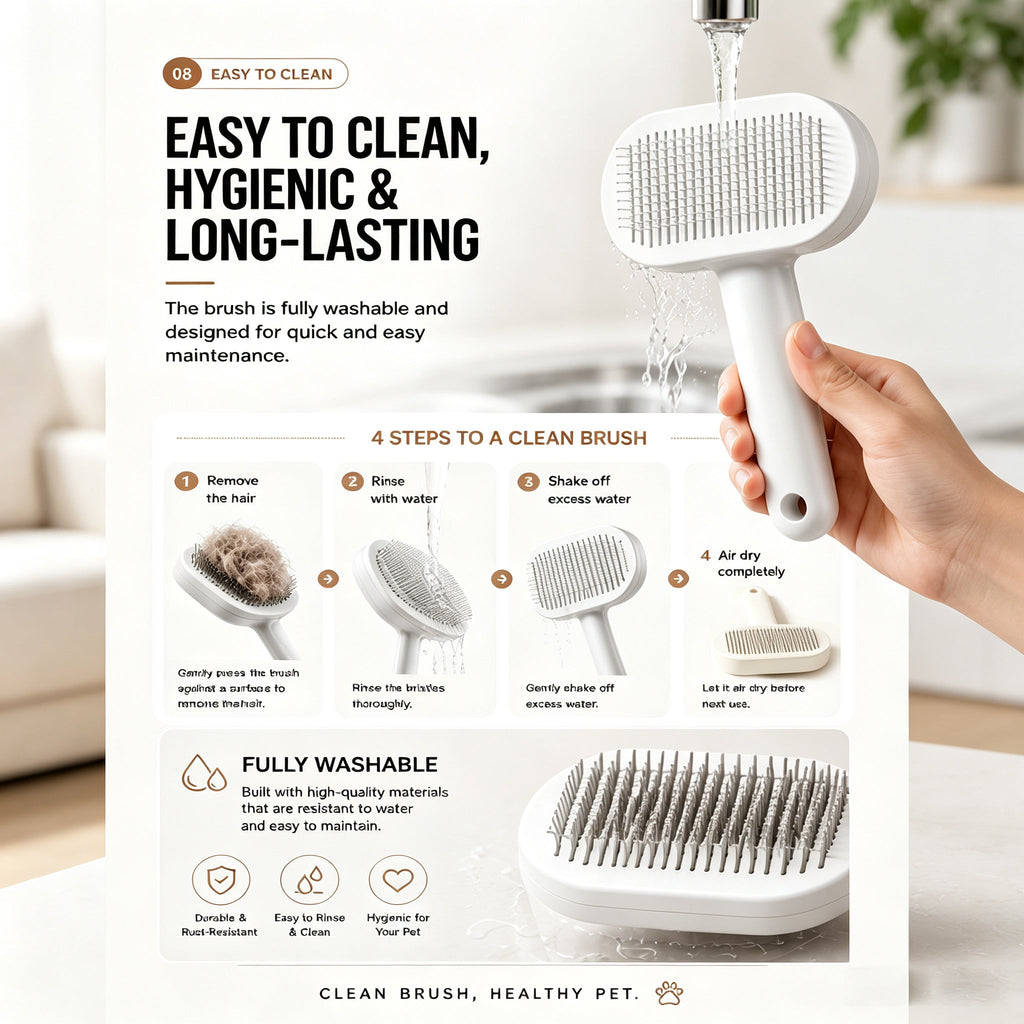White self-cleaning deshedding brush for dogs