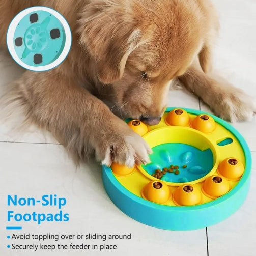 Interactive slow-feeding dog puzzle bowl